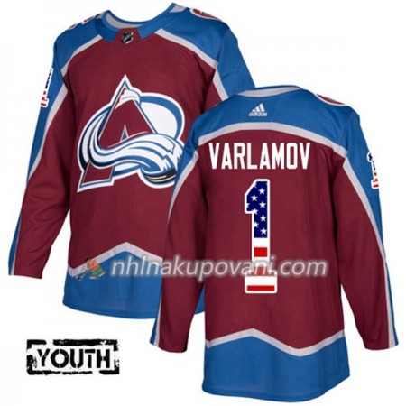 Colorado Avalanche Dresy Semyon Varlamov 1 2017-2018 USA Flag Fashion Červená Adidas Authentic - Dětské